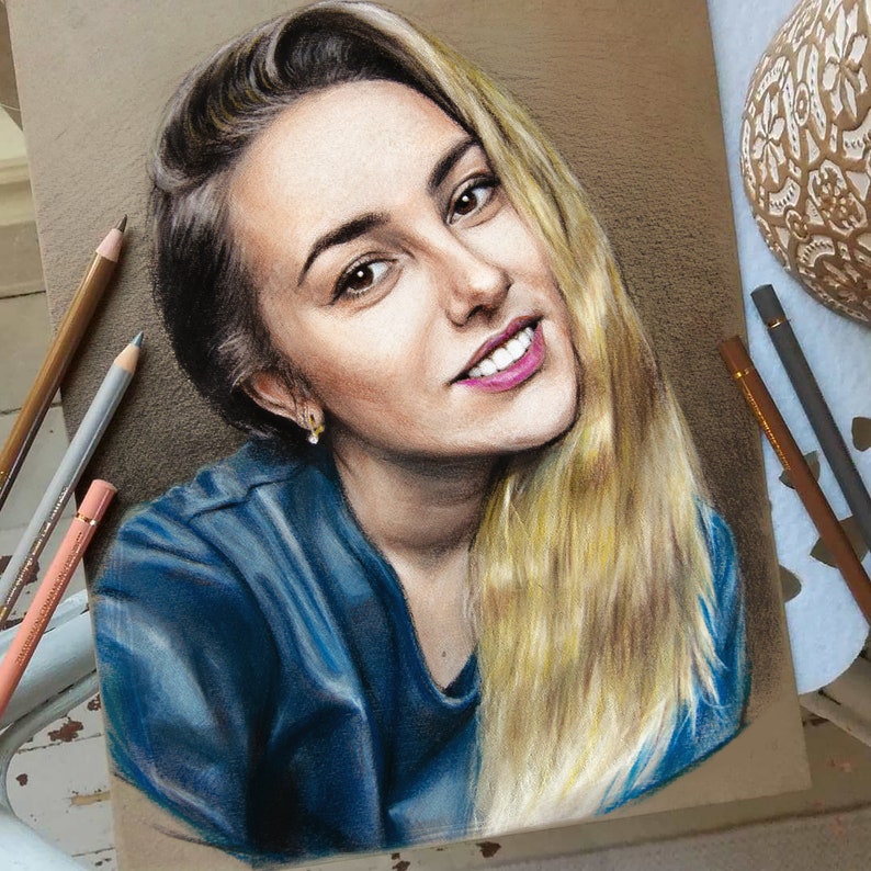 Custom Pastel Portrait: Hand-Drawn Colored Pencil Art