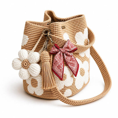 Handmade Crochet Flower Tote Knit, Summer Vacation Travel Floral Purse Bag, Boho Beach Handbags, for Women Vacation