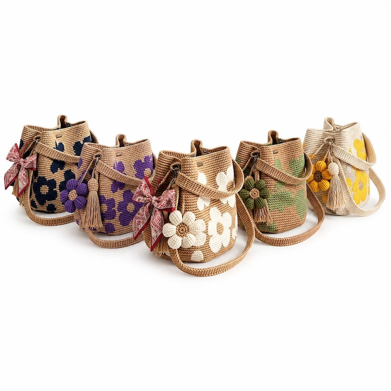 Handmade Crochet Flower Tote Knit, Summer Vacation Travel Floral Purse Bag, Boho Beach Handbags, for Women Vacation