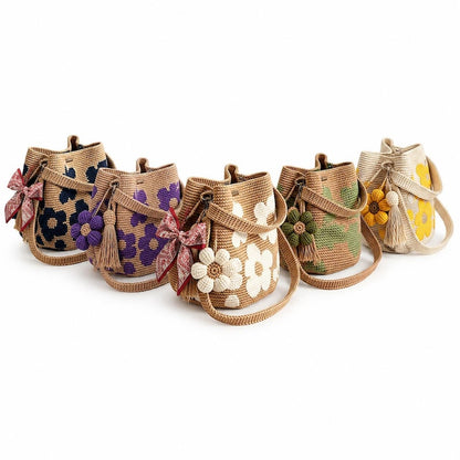 Handmade Crochet Flower Tote Knit, Summer Vacation Travel Floral Purse Bag, Boho Beach Handbags, for Women Vacation